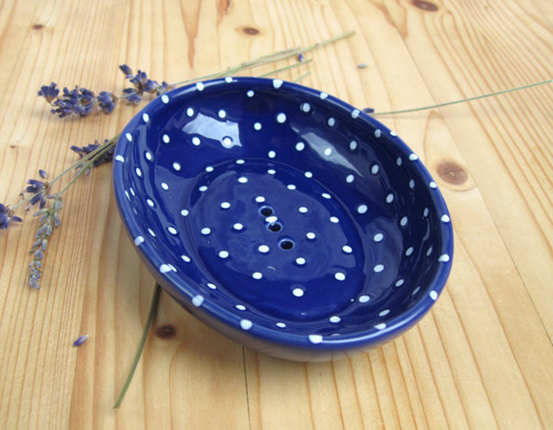 Mýdlenka keramická modrá - bílý puntík